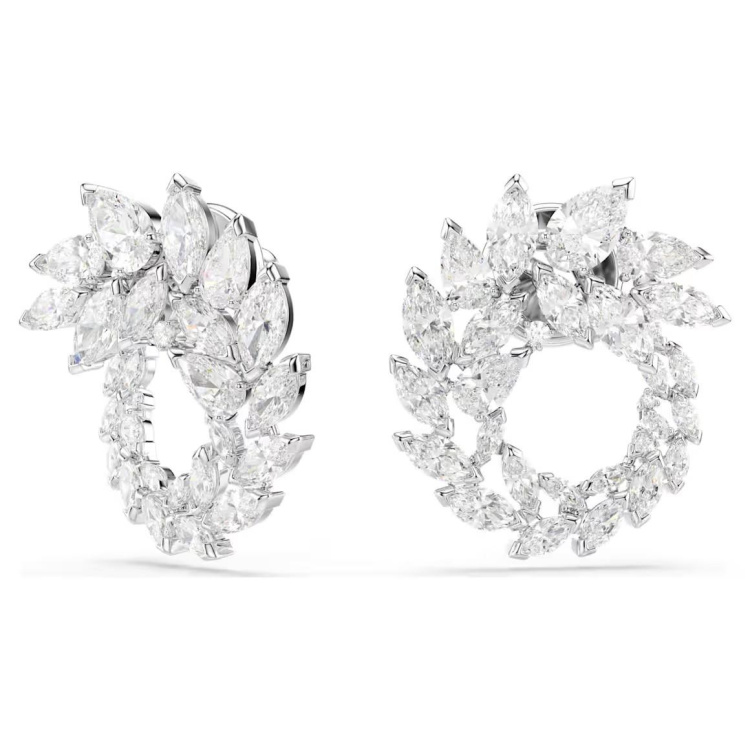 Mesmera hoop earrings Marquise cut, White, Rhodium plated